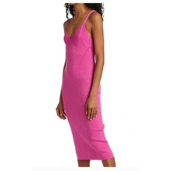 Staud Quartz Midi Slip Dress Party Cocktail Bodycon Metallic Peony Pink Large - Picture 7 of 16